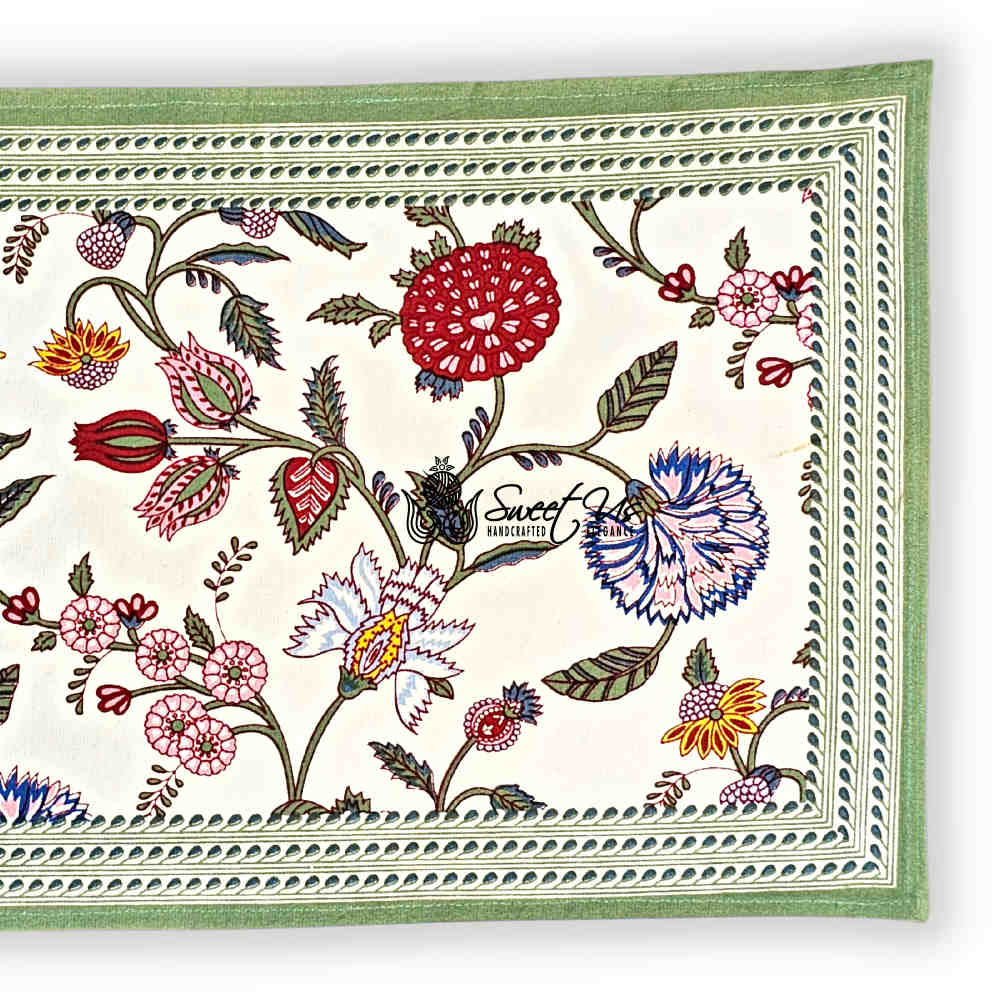 Vineyard Harmony Floral Cotton Tablecloth Collection, Green White Red Linen