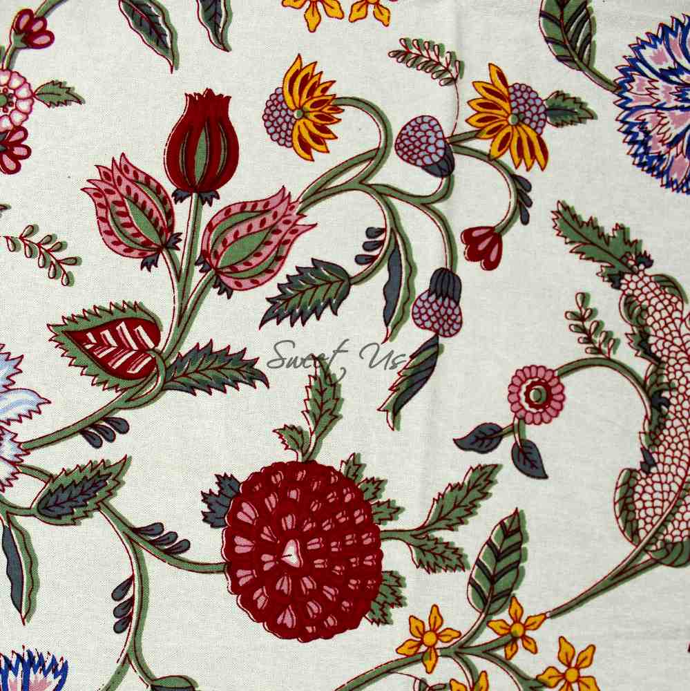 Vineyard Harmony Floral Cotton Tablecloth Collection, Green White Red Linen