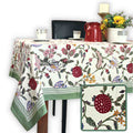 Vineyard Harmony Floral Cotton Tablecloth Collection, Green White Red Linen - Sweet Us