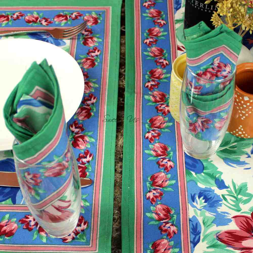 Fleur De Lush Floral Cotton Kithen Dining Set of 4 Napkins