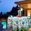 Fleur De Lush Floral Cotton Tablecloth Round Green Blue, Table Linen - Sweet Us
