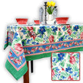Fleur De Lush Floral Cotton Tablecloth Square Green Blue, Table Linen - Sweet Us
