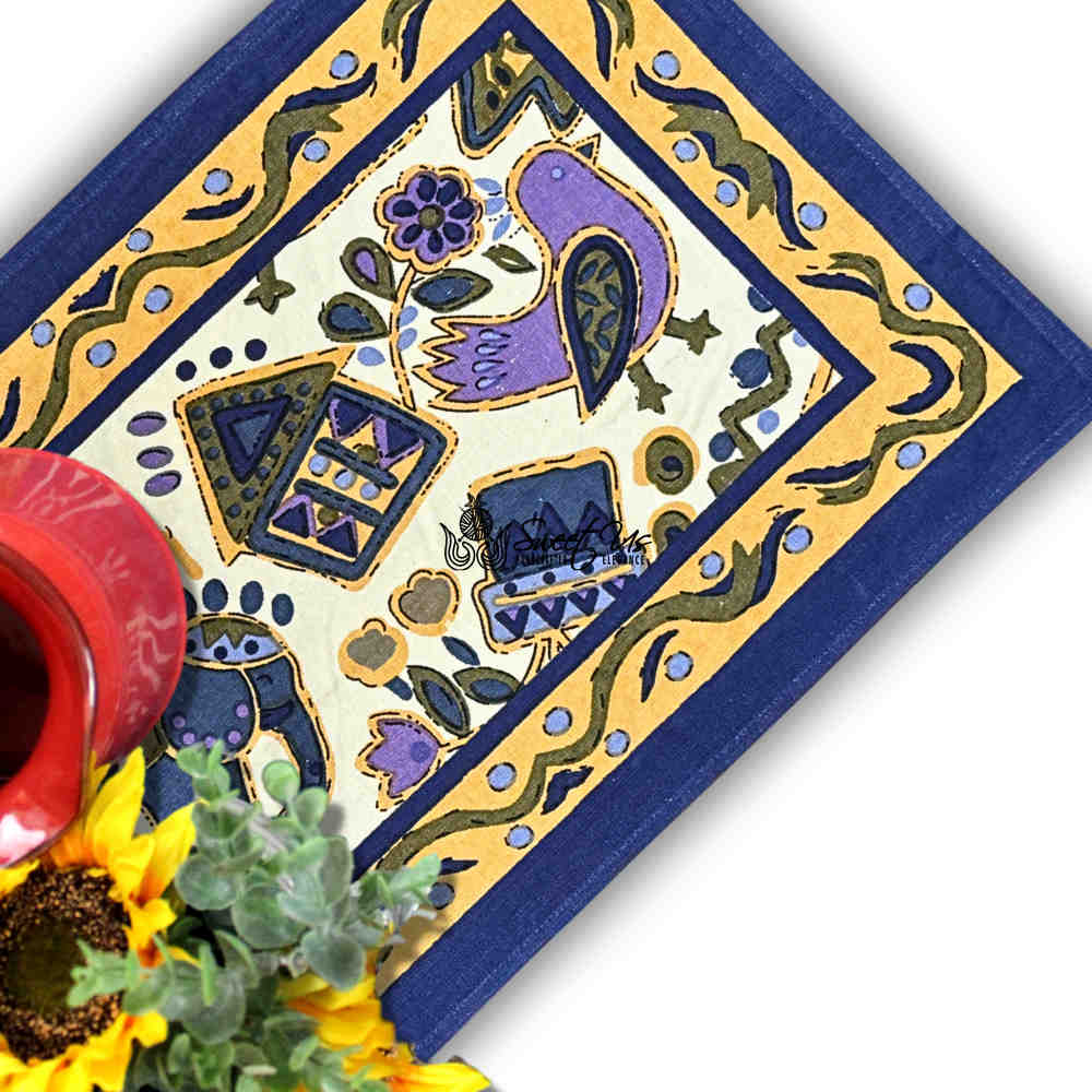 Safari Soiree Avian Floral Cotton Dinner Placemat, Violet Gold