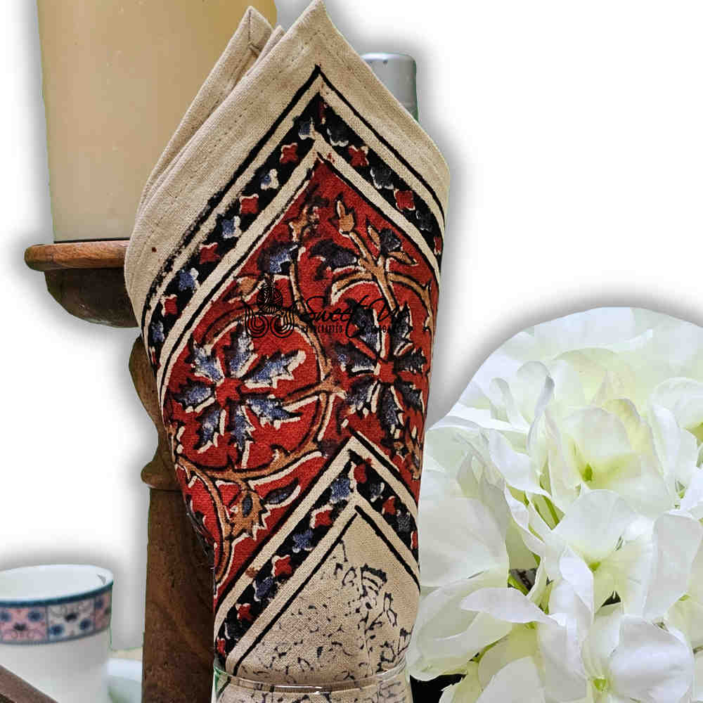 Peacock Paradise Paisley Organic Hand Block Print Cotton Tablecloth Collection