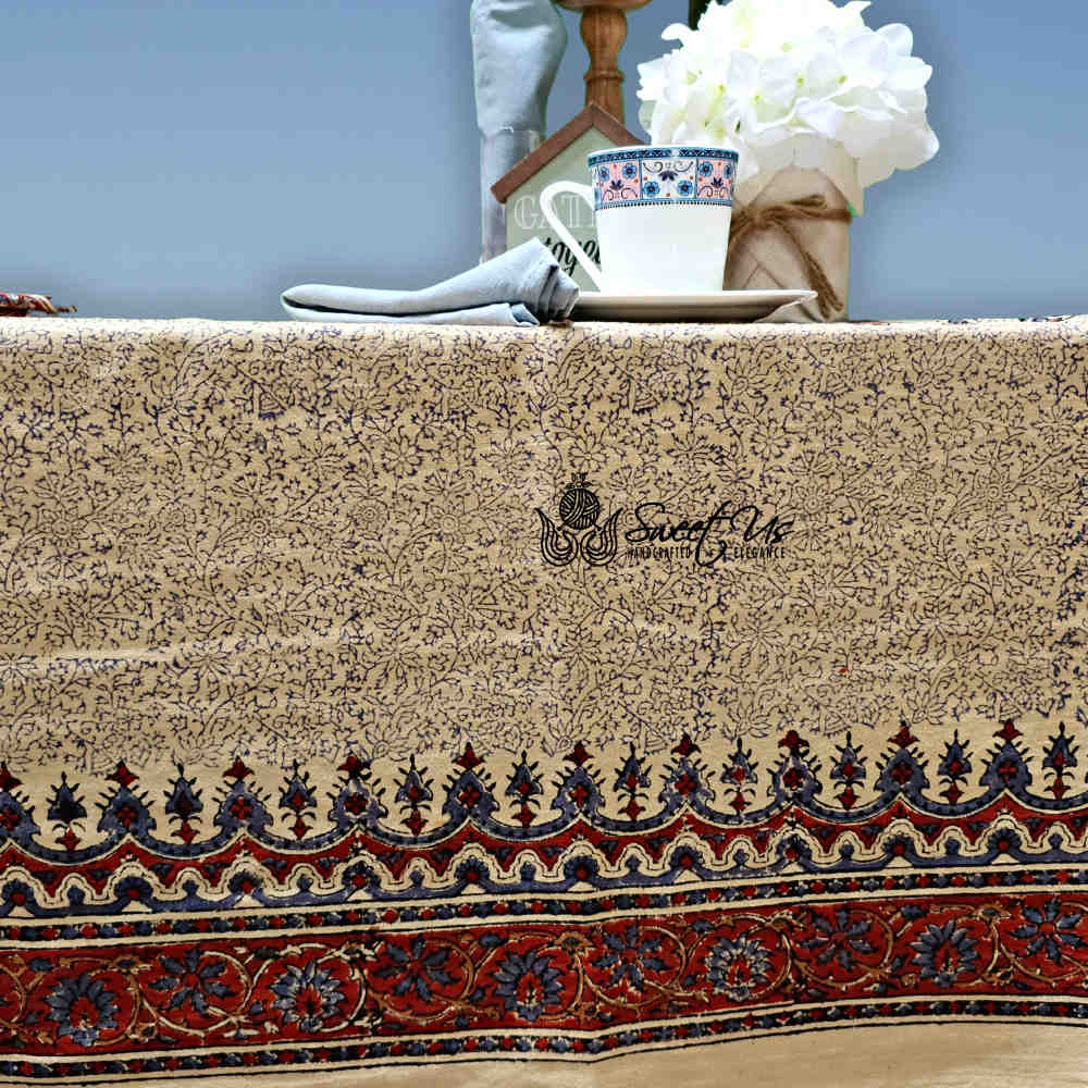 Peacock Paradise Paisley Organic Hand Block Print Cotton Tablecloth Collection