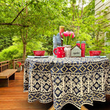 Block Print Cotton Sustainable Geometric Tablecloth Collection, Green