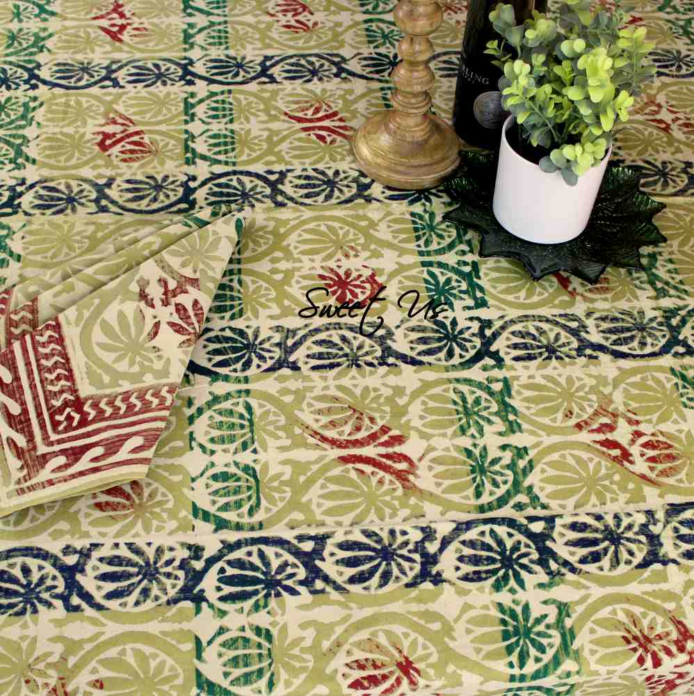 Trellis Whisper Cotton Floral Vine Tablecloth Collection, Serene Harmony