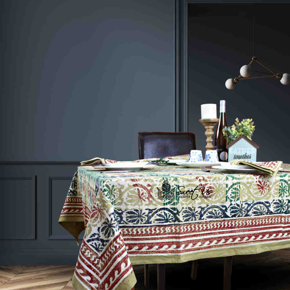 Trellis Whisper Cotton Floral Vine Tablecloth Collection, Serene Harmony - Sweet Us