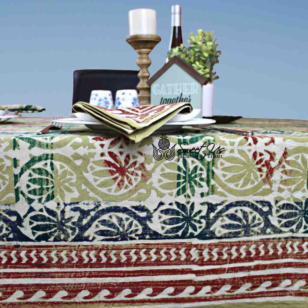 Trellis Whisper Cotton Floral Vine Tablecloth Collection, Serene Harmony