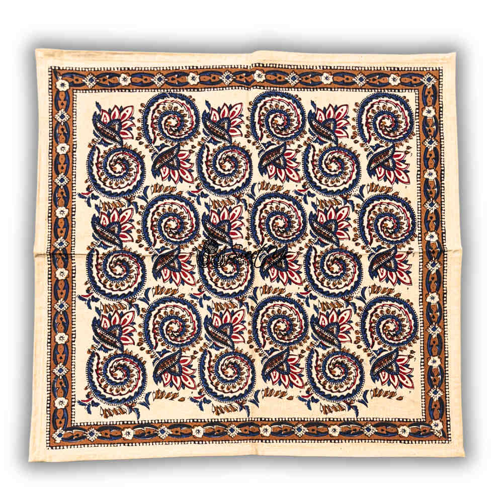 Botanic Swirls Block Print Cotton Set of 4 Napkins, Sandstone Sunset