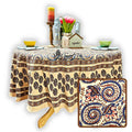 Botanic Swirls Block Print Cotton Tablecloth Round, Sandstone Sunset - Sweet Us