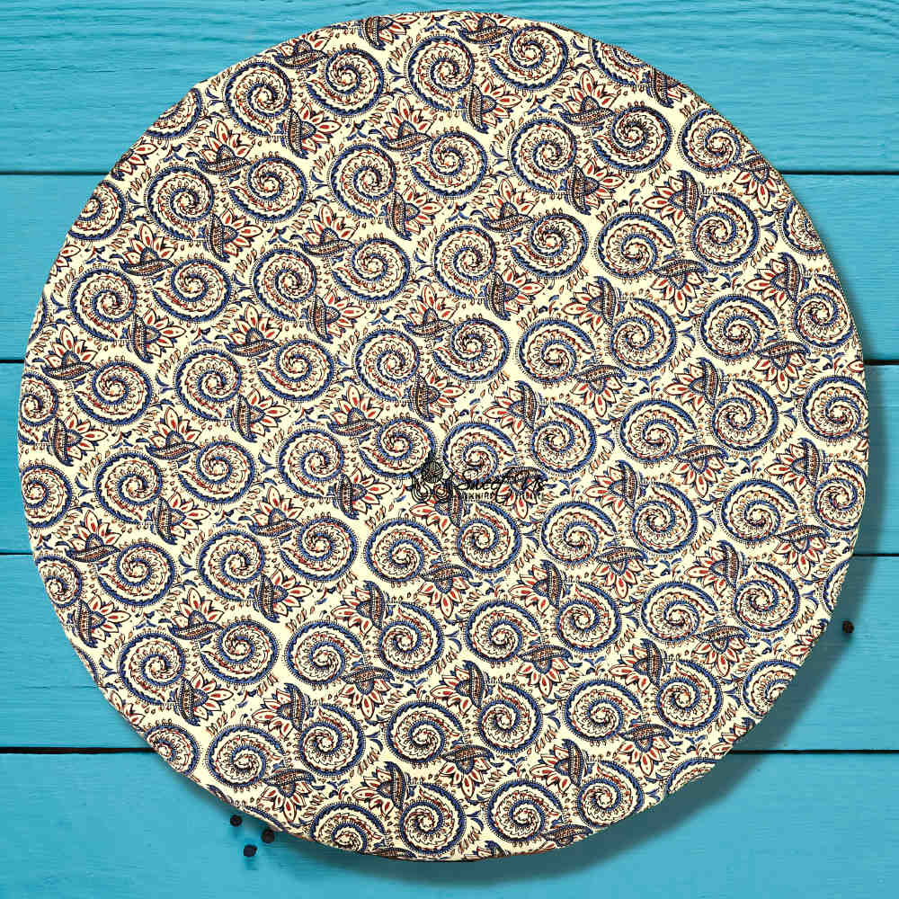 Cotton Floral Swirl Block Print Tablecloth Collection, Beige Gold