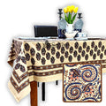 Botanic Swirls Block Print Tablecloth Rectangle, Sandstone Sunset