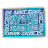 Mystic Lotus Floral Cotton Block Print Placemat, Ocean Breeze