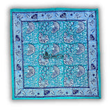 Mystic Lotus Floral Cotton Block Print Dinner Napkin, Ocean Breeze