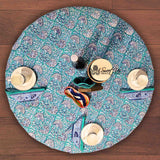 Mystic Lotus Floral Cotton Block Print Tablecloth Round, Ocean Breeze