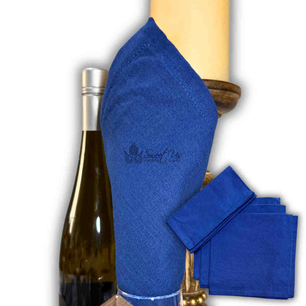 Minimalist Luxe Set of Four Everyday Plain Cotton Dinner Napkins, Sapphire Drift