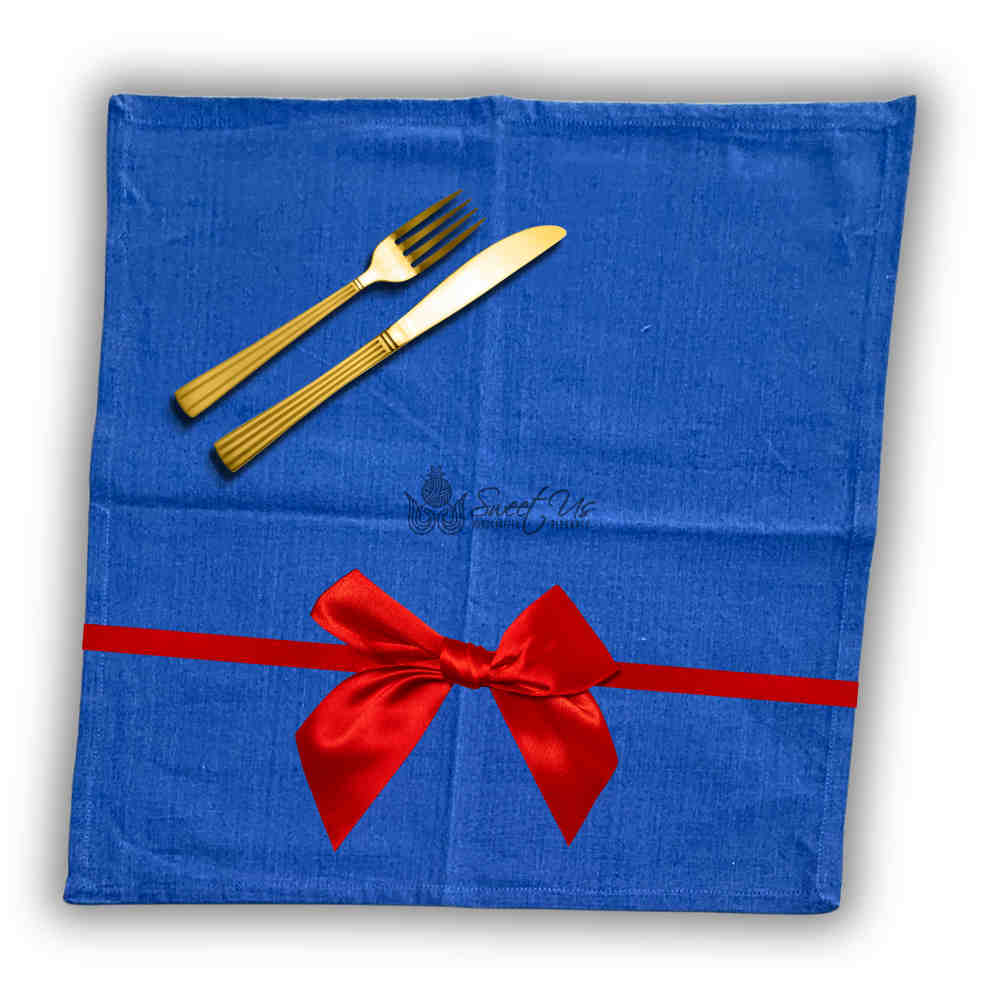 Minimalist Luxe Set of Four Everyday Plain Cotton Dinner Napkins, Sapphire Drift