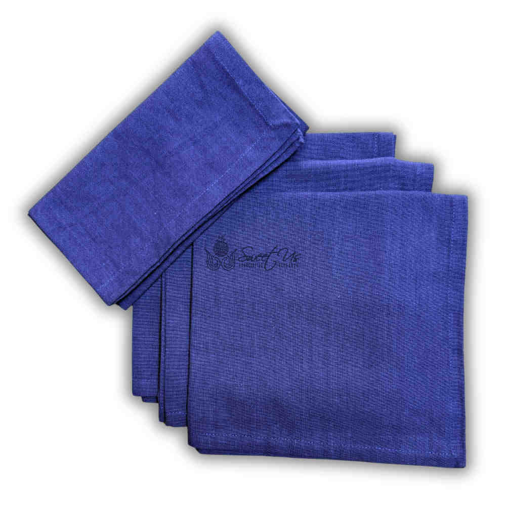 Minimalist Luxe Set of Four Everyday Plain Cotton Dinner Napkins, Midnight Echo