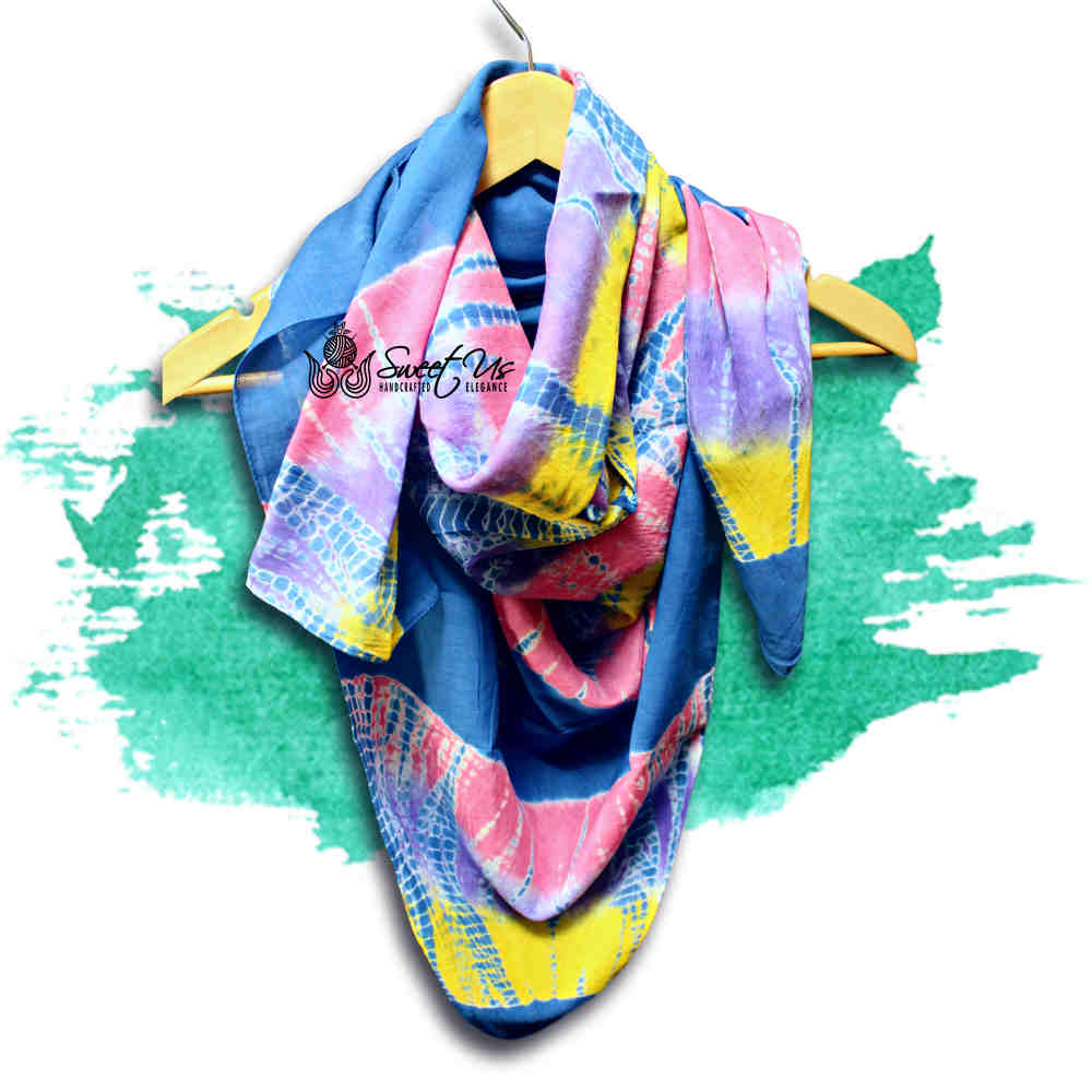 Swirlscape Sheer Soft Cotton Tie Dye Scarf for Women, Skyline