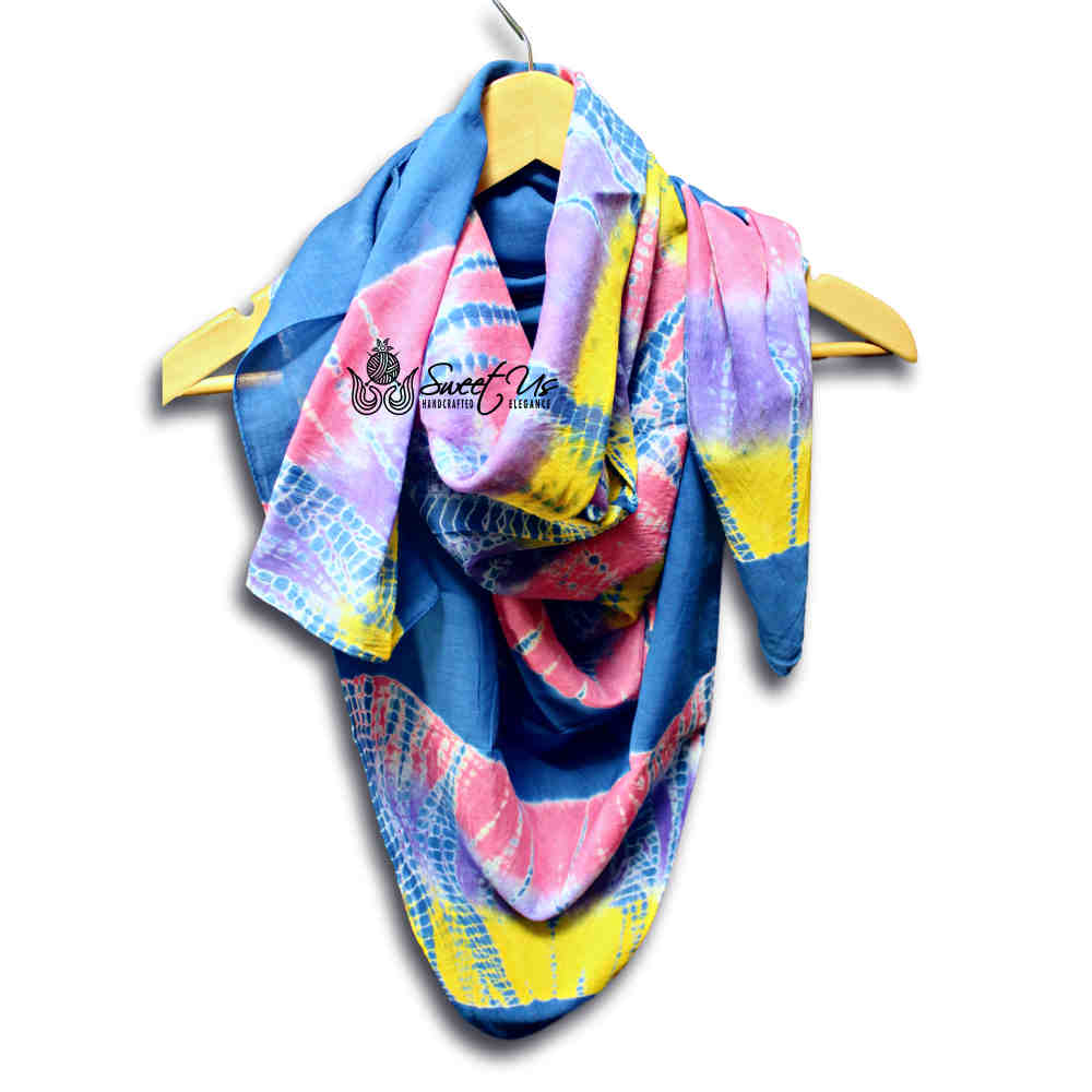 Swirlscape Sheer Soft Cotton Tie Dye Scarf for Women, Skyline