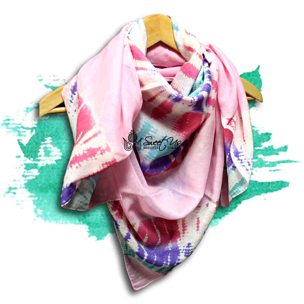 Swirlscape Sheer Soft Cotton Tie Dye Scarf for Women, Candyfloss