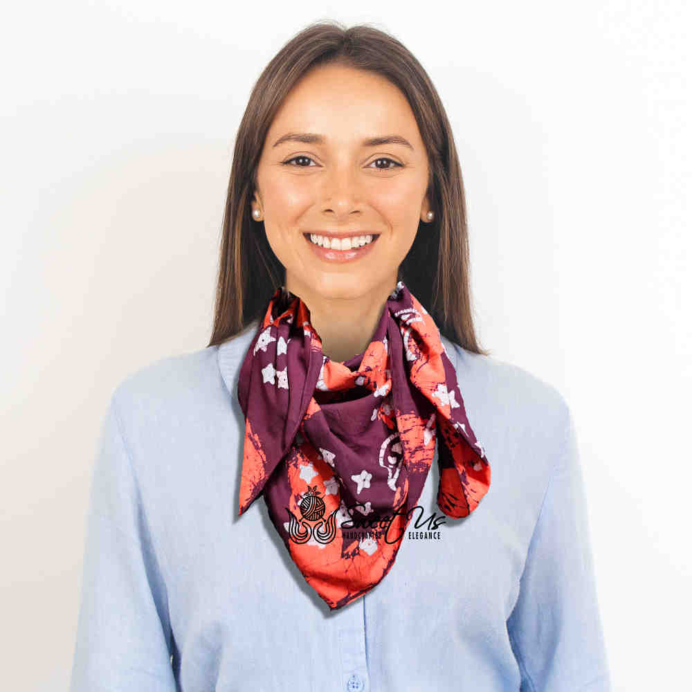 Cosmic Elegance Cotton Batik Print Summer Celestial Scarf for Women, Merlot
