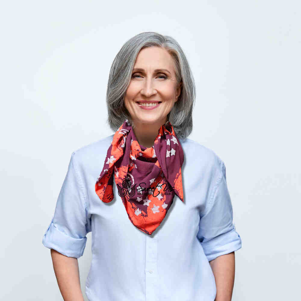 Cosmic Elegance Cotton Batik Print Summer Celestial Scarf for Women, Merlot