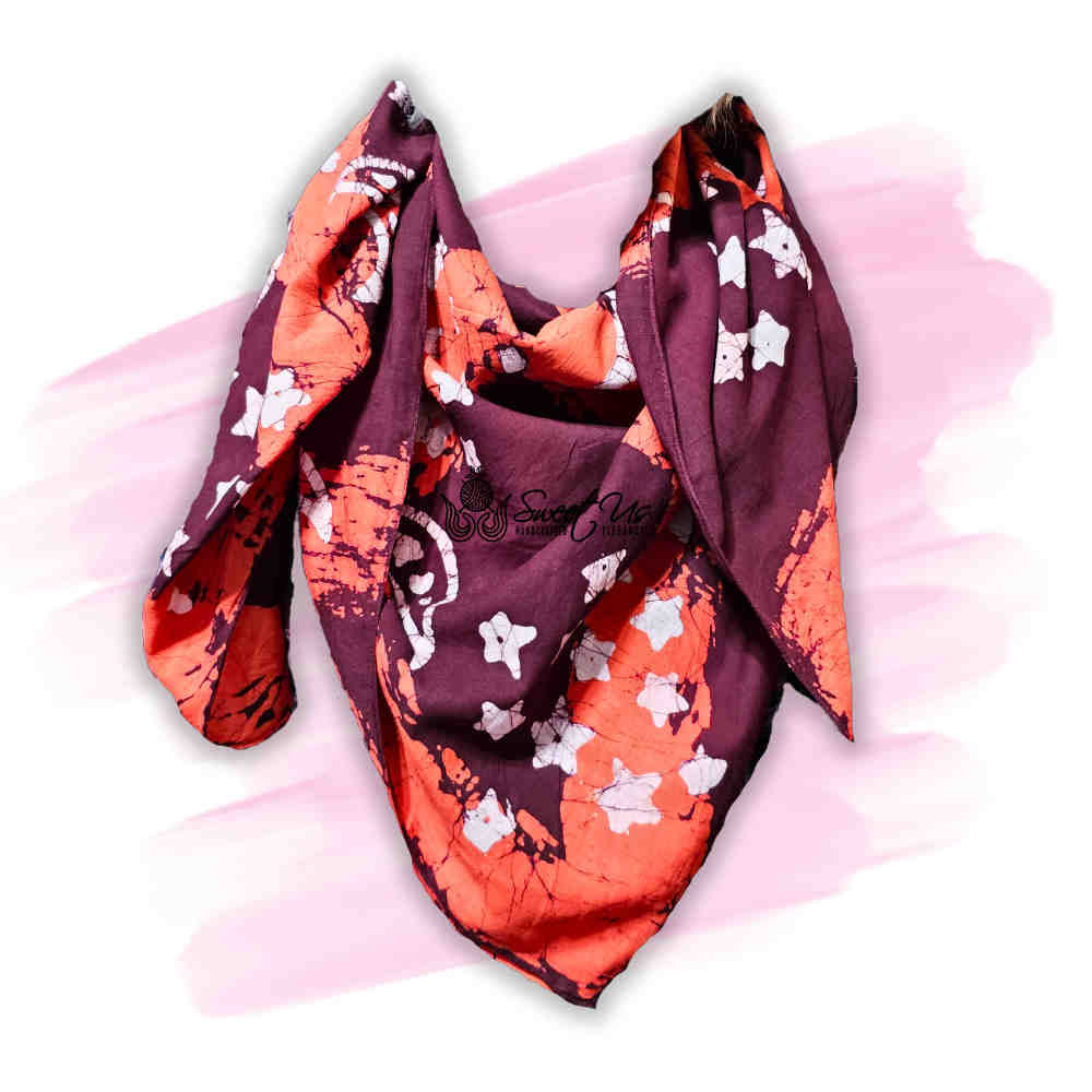 Cosmic Elegance Cotton Batik Print Summer Celestial Scarf for Women, Merlot