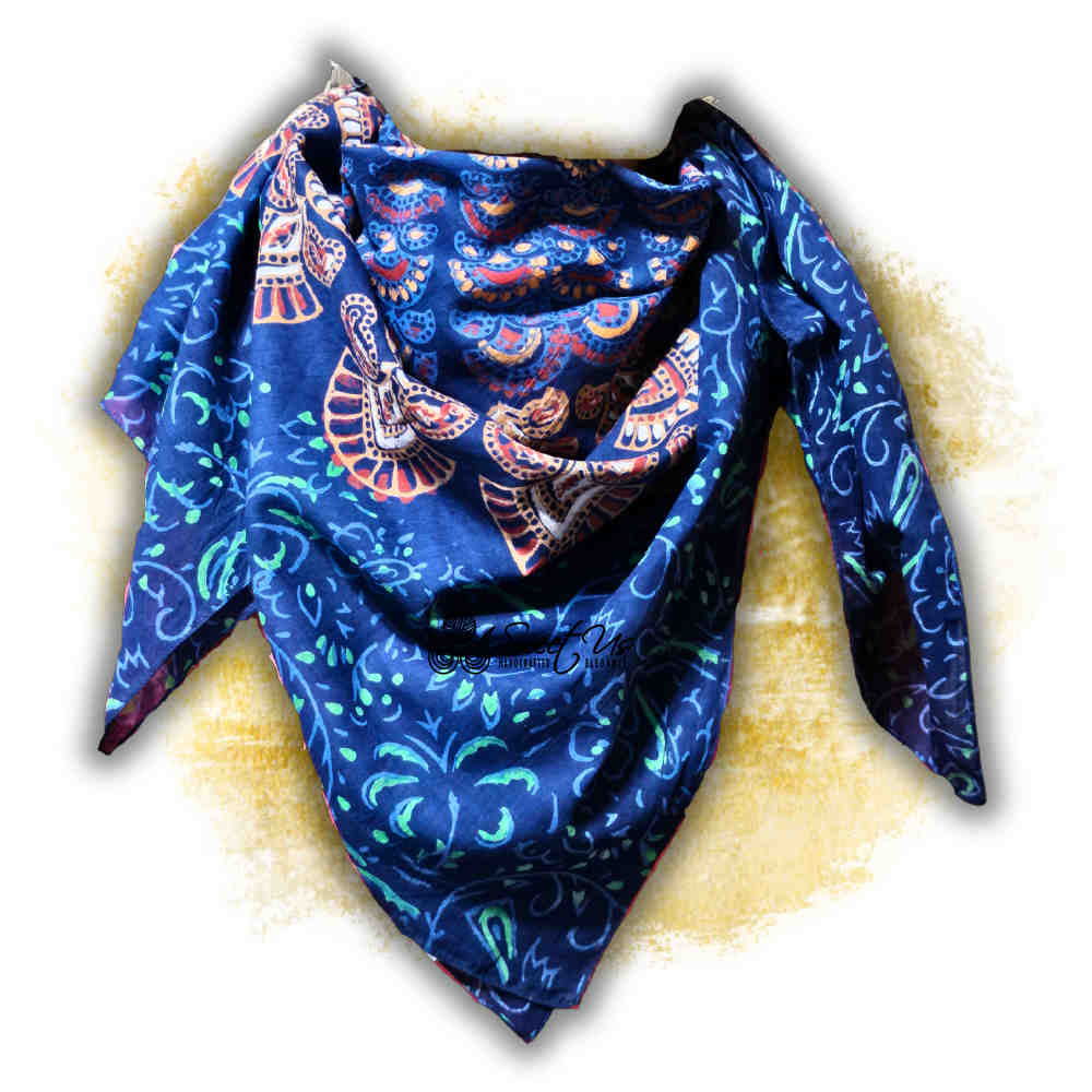 Cannes Vibrance Floral Sheer Soft Cotton Scarf for Women, Neptune Blue