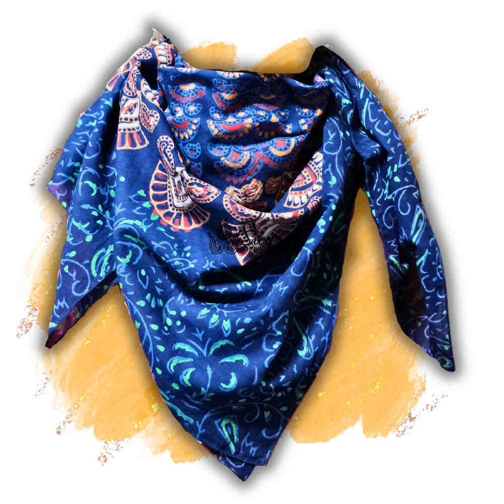 Cannes Vibrance Floral Sheer Soft Cotton Scarf for Women, Neptune Blue