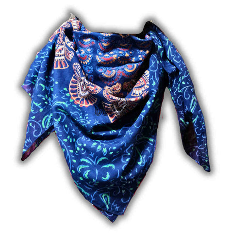 Cannes Vibrance Floral Sheer Soft Cotton Scarf for Women, Neptune Blue