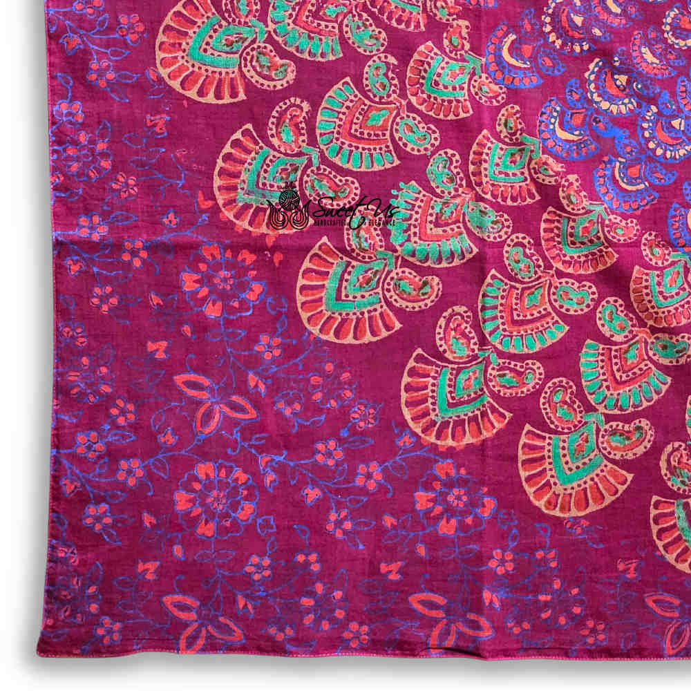 Cannes Vibrance Floral Sheer Soft Cotton Scarf for Women, Burgundy