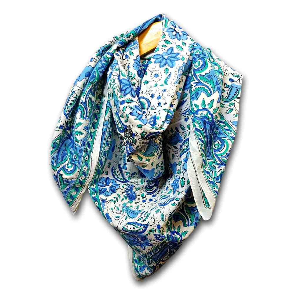Fiorella Lightweight Floral Cotton Scarf — Sea Haze - Sweet Us