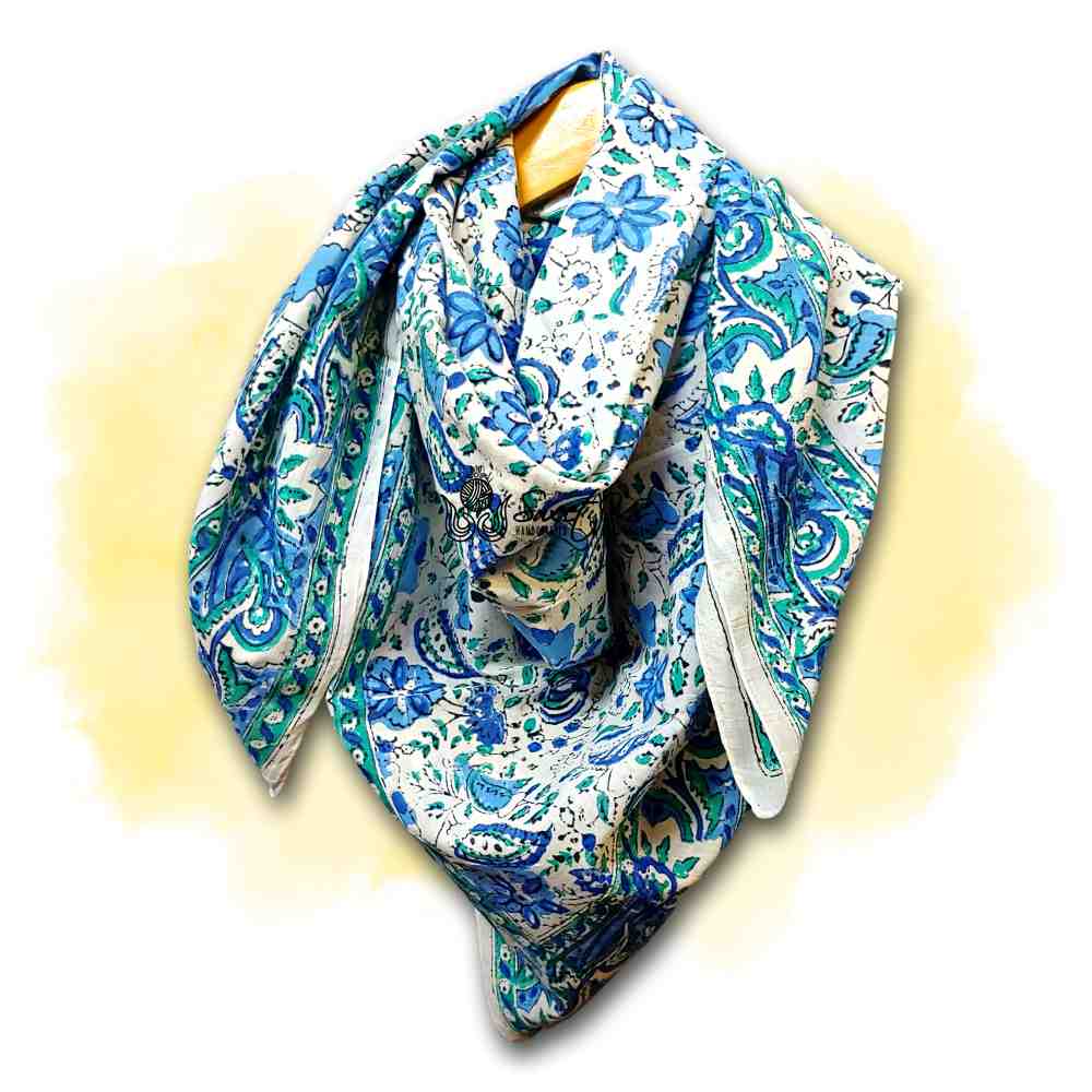Fiorella Lightweight Floral Cotton Scarf — Sea Haze - Sweet Us