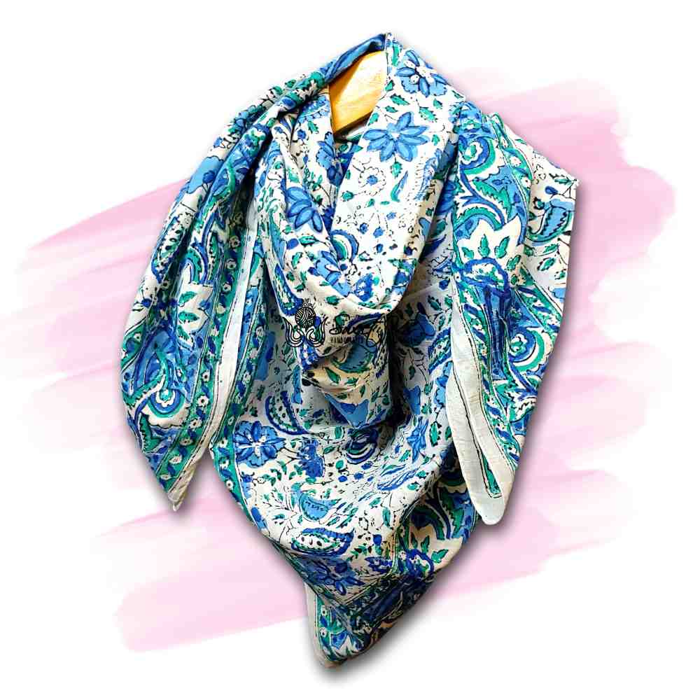 Fiorella Lightweight Floral Cotton Scarf — Sea Haze - Sweet Us