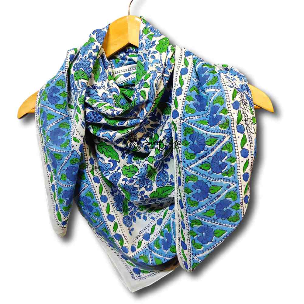 Fiorella Lightweight Floral Cotton Scarf — Emerald Sea - Sweet Us