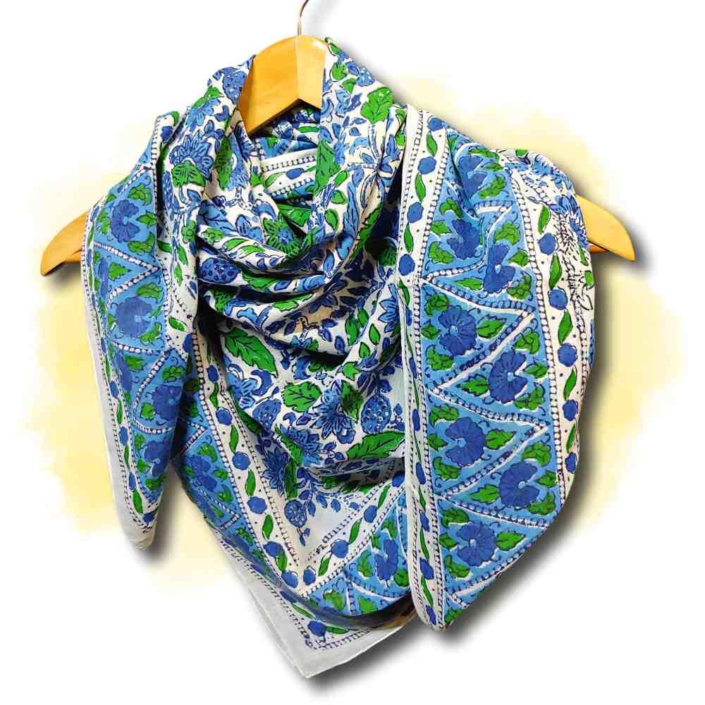 Fiorella Lightweight Floral Cotton Scarf — Emerald Sea - Sweet Us