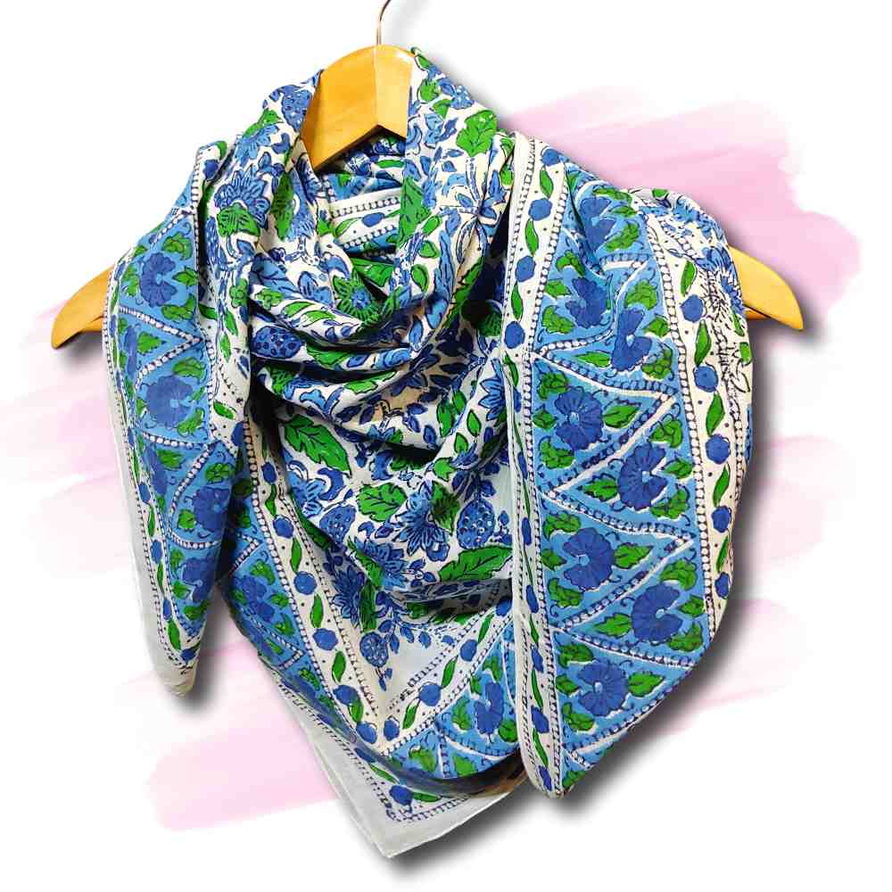 Fiorella Lightweight Floral Cotton Scarf — Emerald Sea - Sweet Us