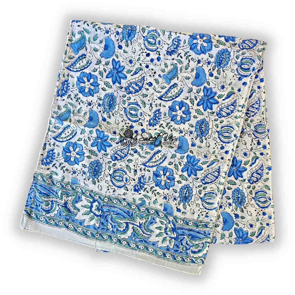 Padma Series Hand-Block Lightweight Cotton Long Scarf — Indigo Sea