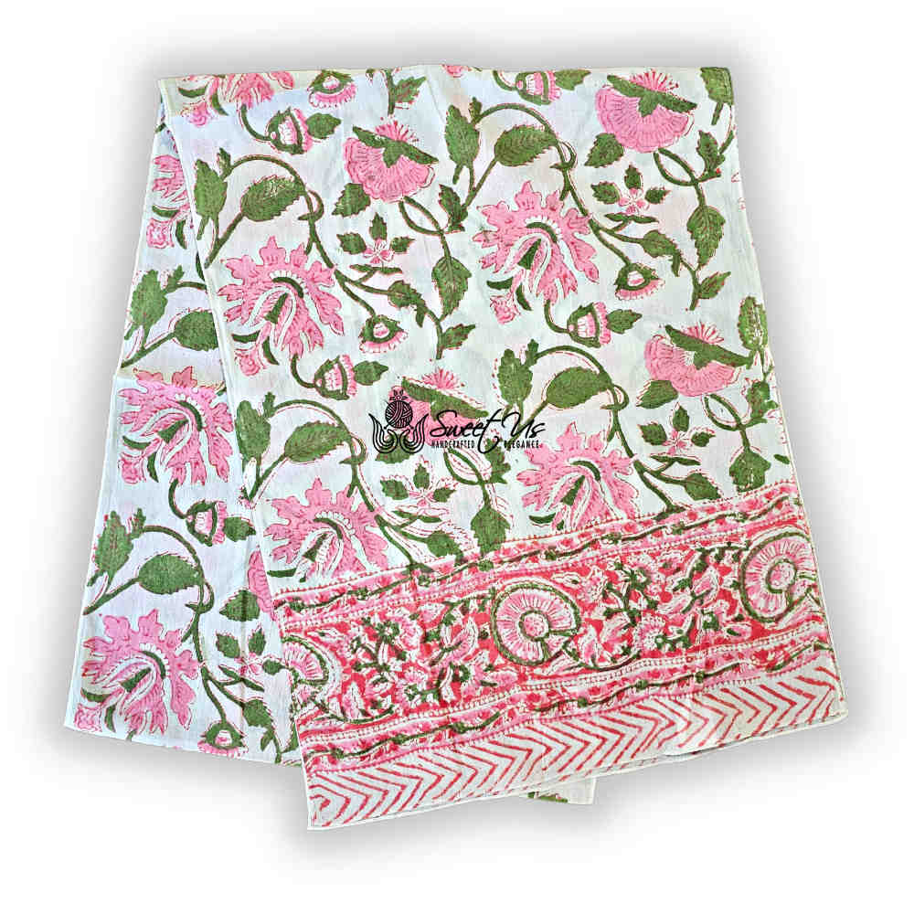 Padma Series Hand-Block Lightweight Cotton Long Scarf — Rose & Sage