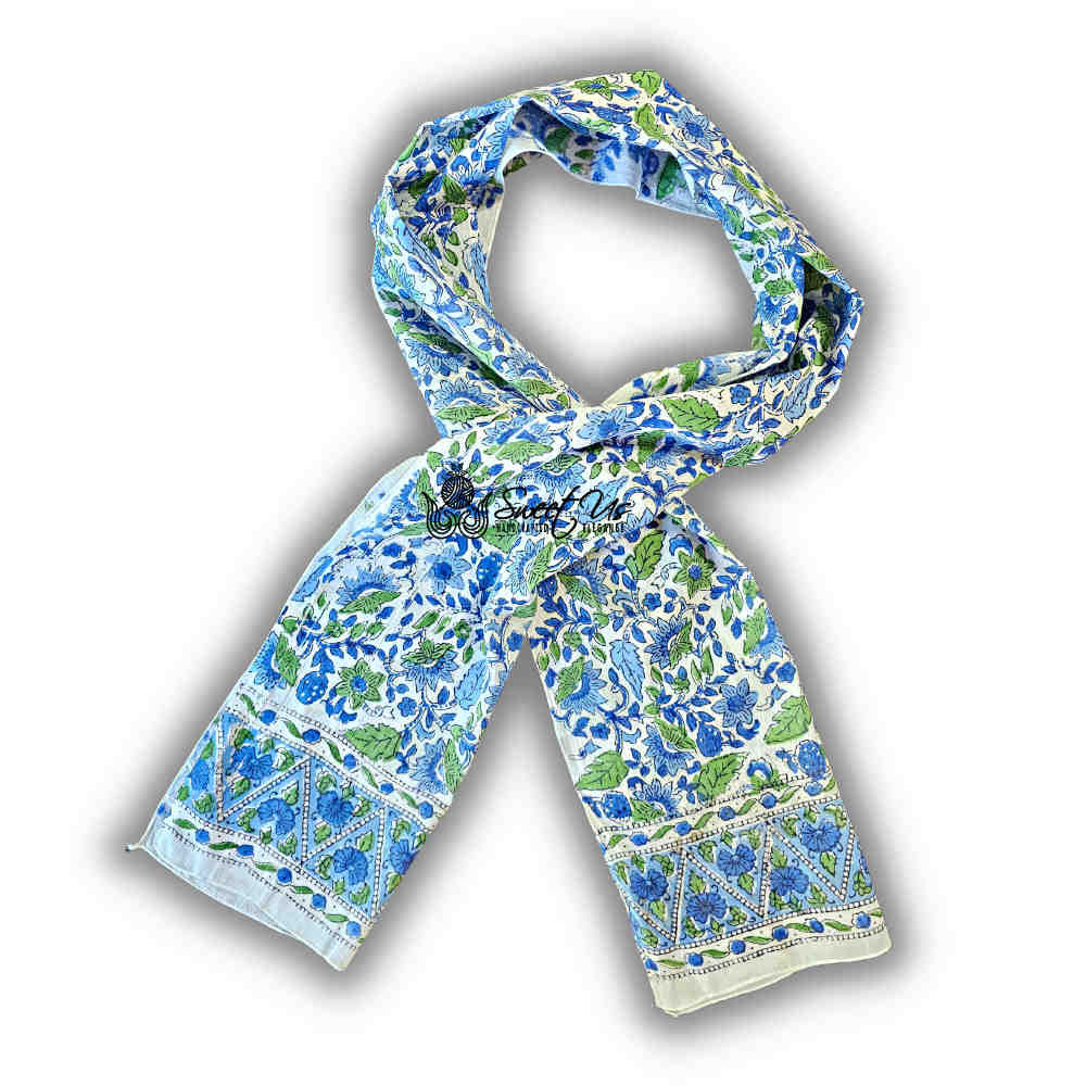 Padma Series Hand-Block Lightweight Cotton Long Scarf — Emerald Leaf