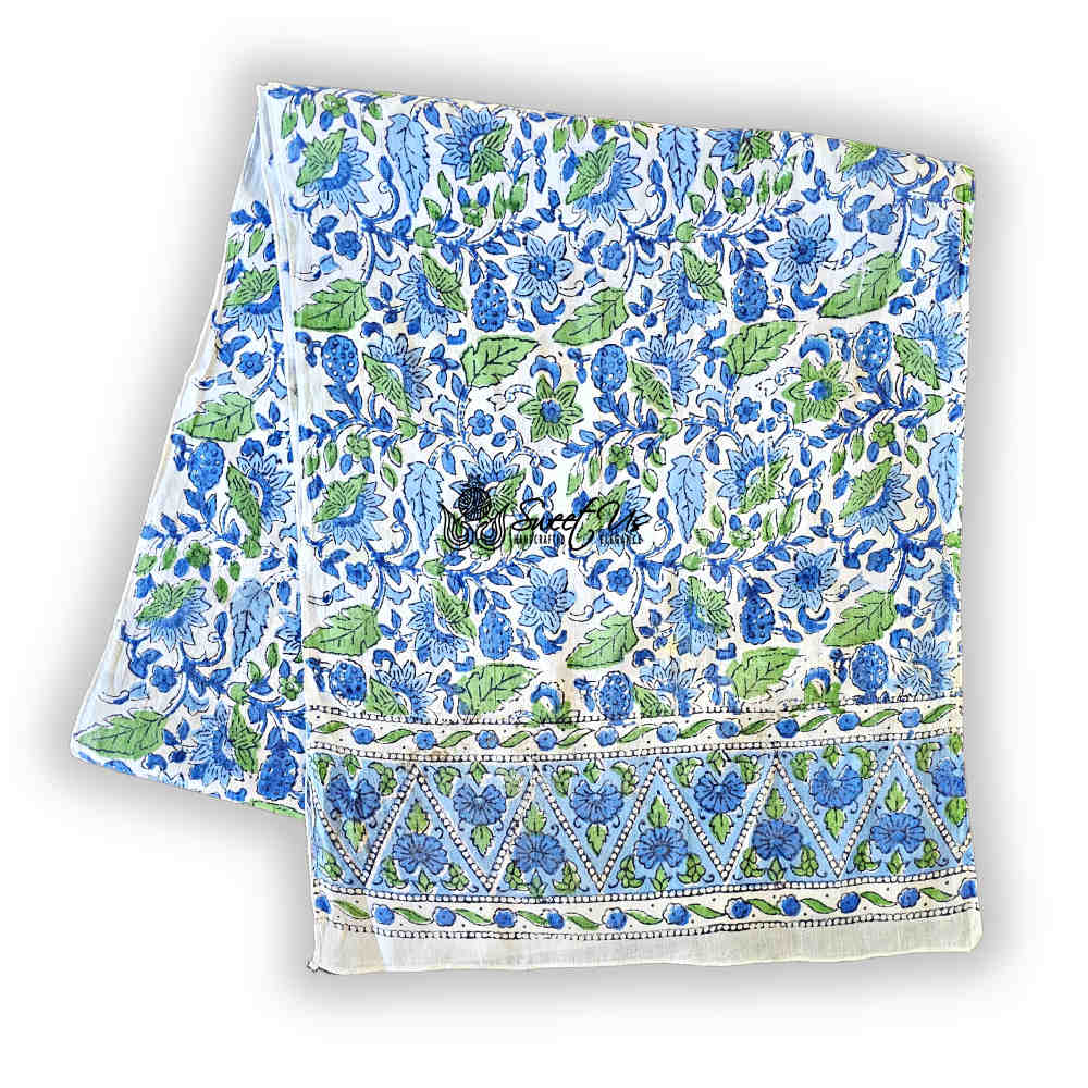 Padma Series Hand-Block Lightweight Cotton Long Scarf — Emerald Leaf