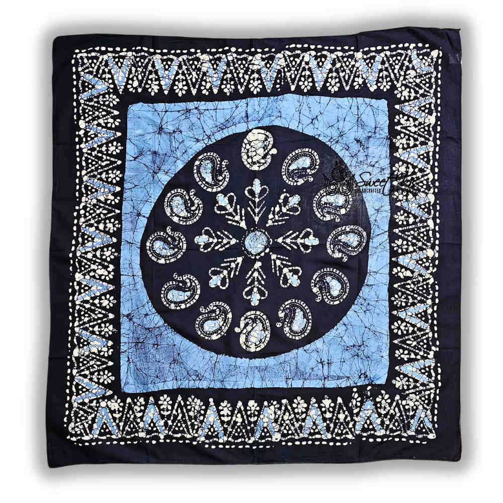 Paisley Oasis Cotton Batik Print Summer Floral Scarf for Women, Sapphire Night