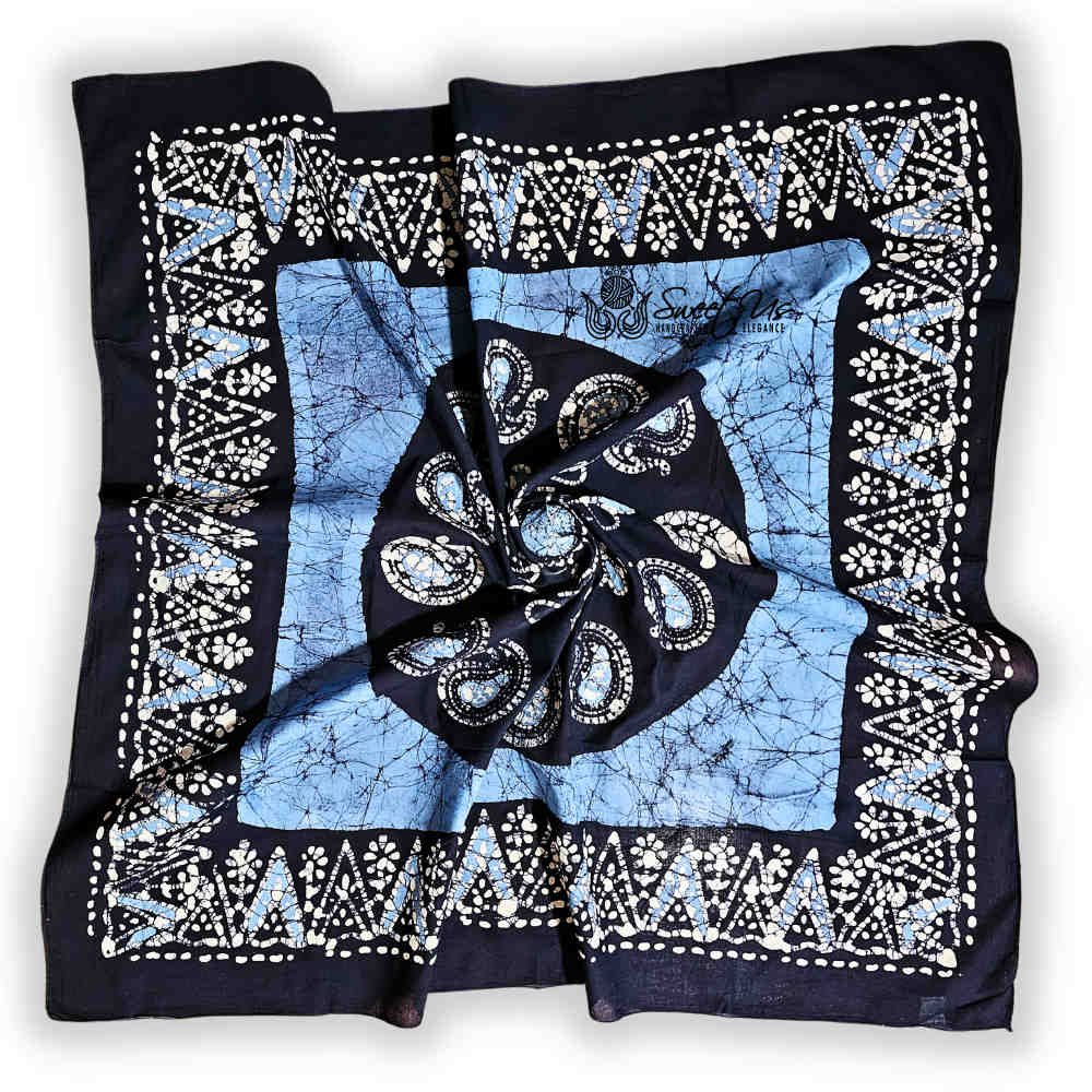 Paisley Oasis Cotton Batik Print Summer Floral Scarf for Women, Sapphire Night