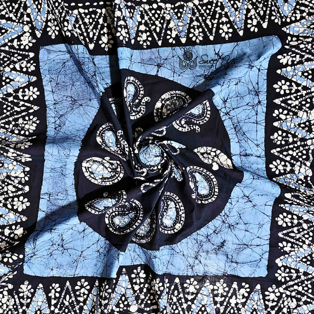 Paisley Oasis Cotton Batik Print Summer Floral Scarf for Women, Sapphire Night