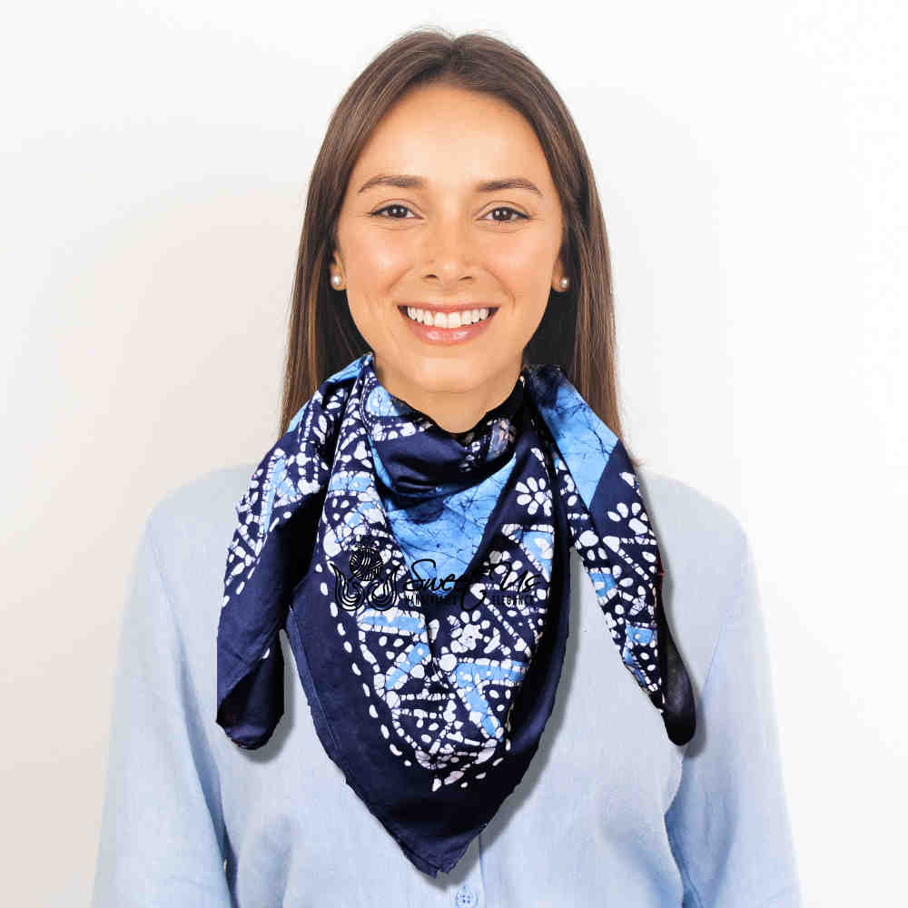 Paisley Oasis Cotton Batik Print Summer Floral Scarf for Women, Sapphire Night