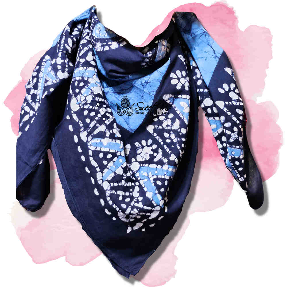 Paisley Oasis Cotton Batik Print Summer Floral Scarf for Women, Sapphire Night