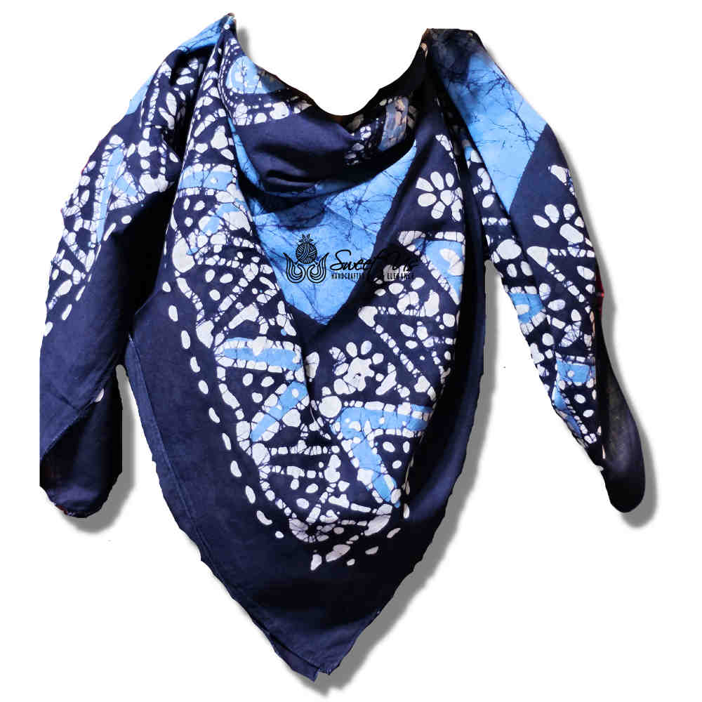 Paisley Oasis Cotton Batik Print Summer Floral Scarf for Women, Sapphire Night