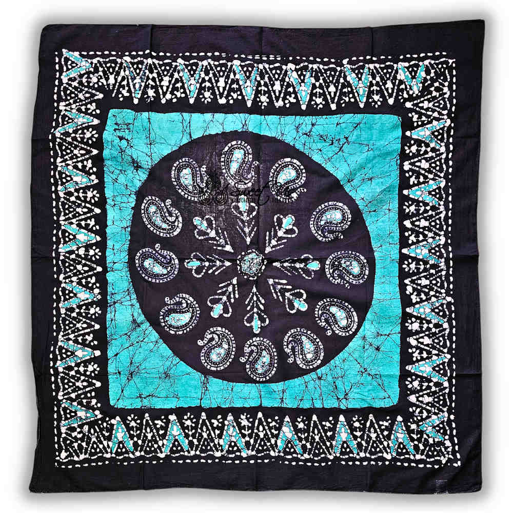 Paisley Oasis Cotton Batik Print Summer Floral Scarf for Women, Sea Breeze